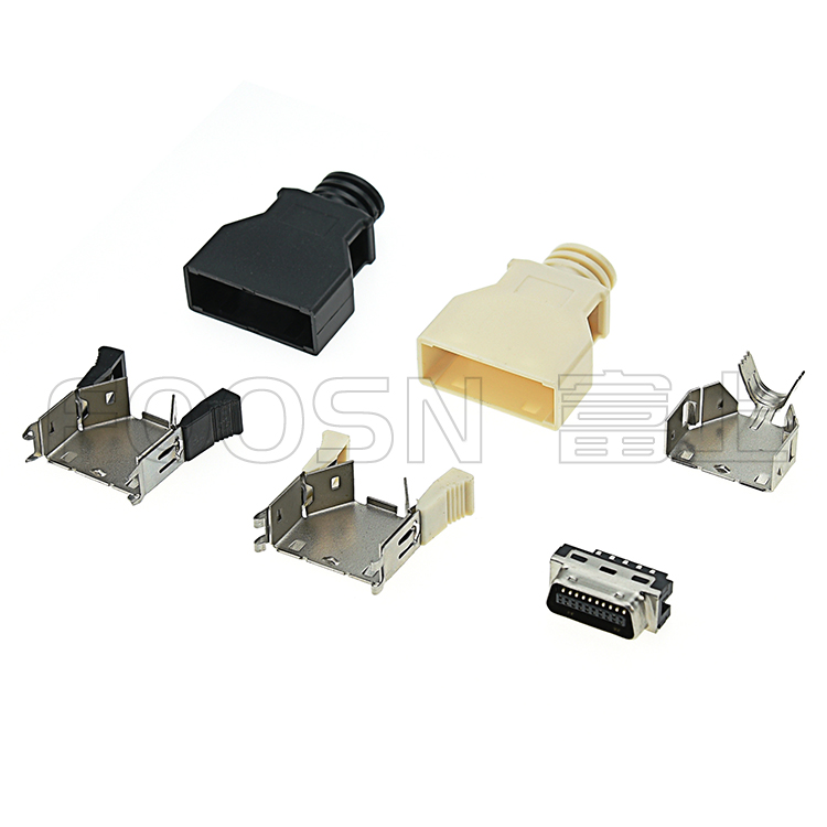 SCSI 20Pin卡钩弹片式焊线公头, HPCN 20芯连接器接头