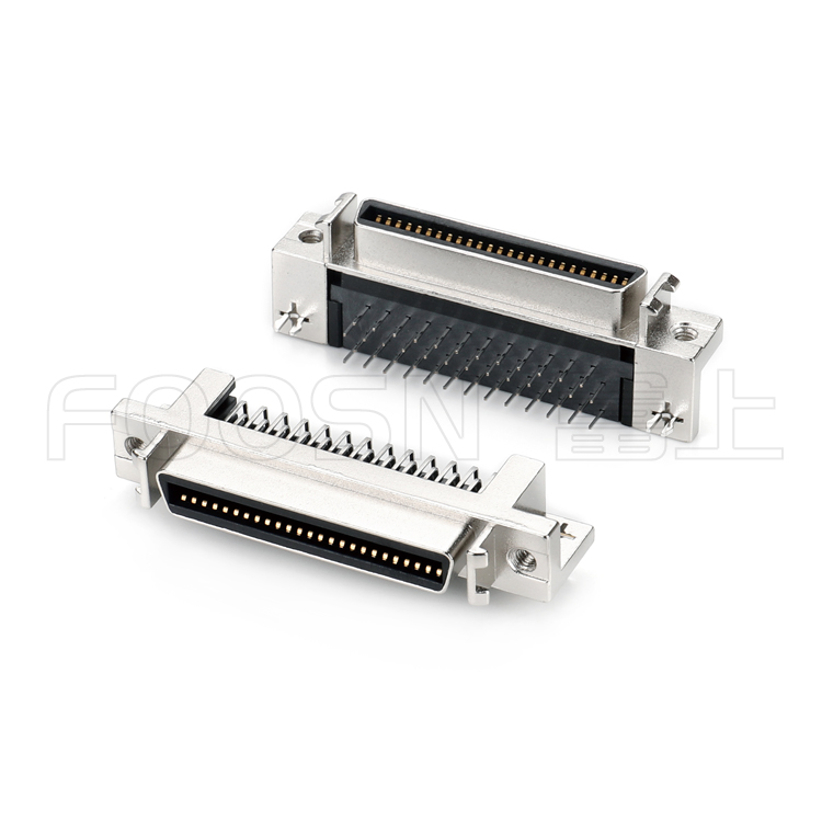 MDR 50芯弯插母座, SCSI CN-50P 90度插板母座
