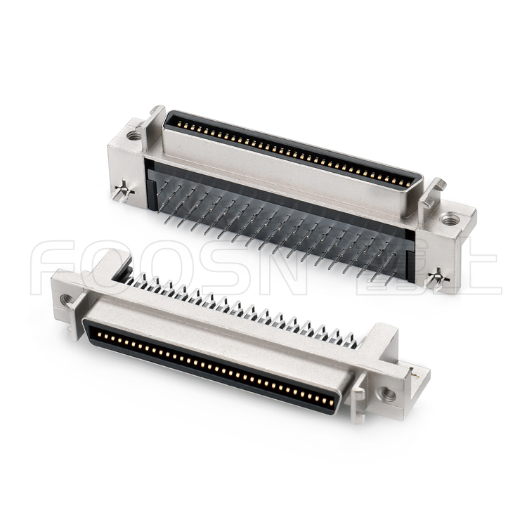 MDR 68芯弯插母座, SCSI CN-68P 90度插板母座