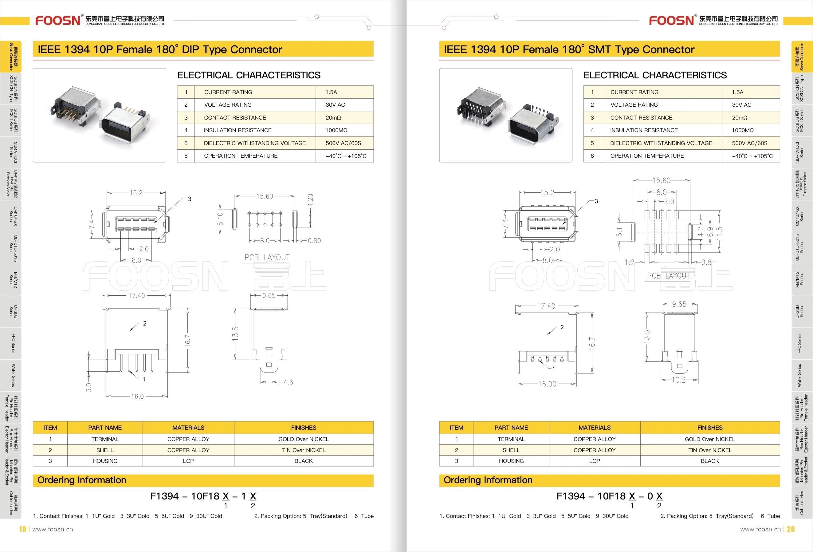IEEE 1394 10P火线口180度插座连接器(图1)