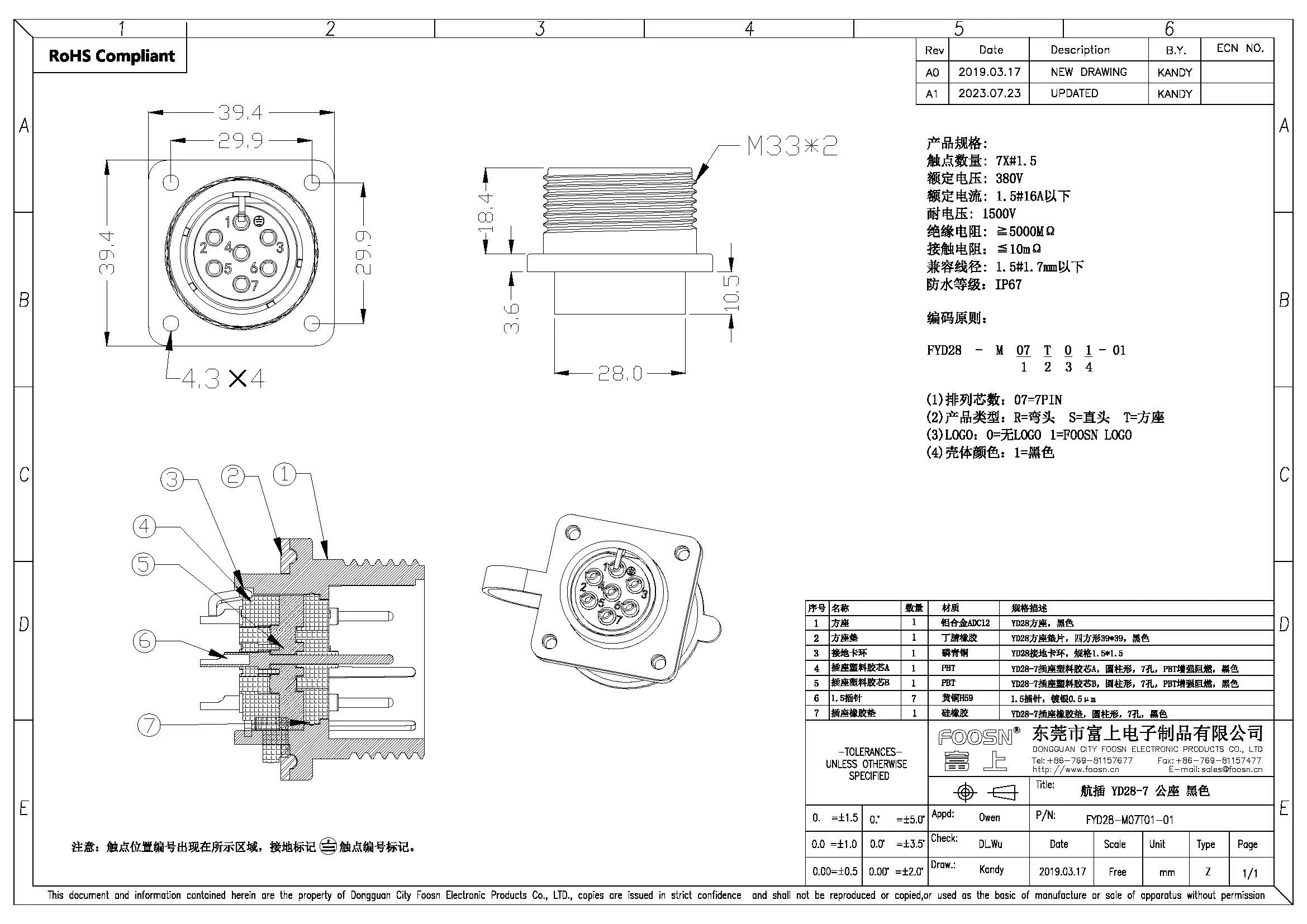 YD28-4/7/15P(芯)伺服电机插座(图2)